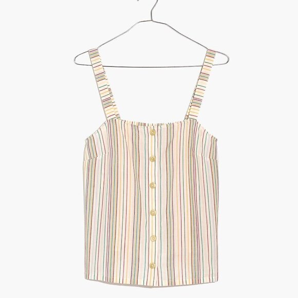 NWT Madewell Button-Front Cami Tank in Textural Rainbow Stripe, Size XL - Picture 4 of 10